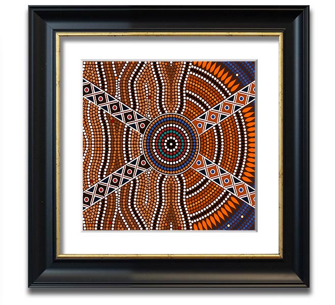 Aboriginal Pattern 2 Square Framed Print showcasing intricate designs in a stylish frame.